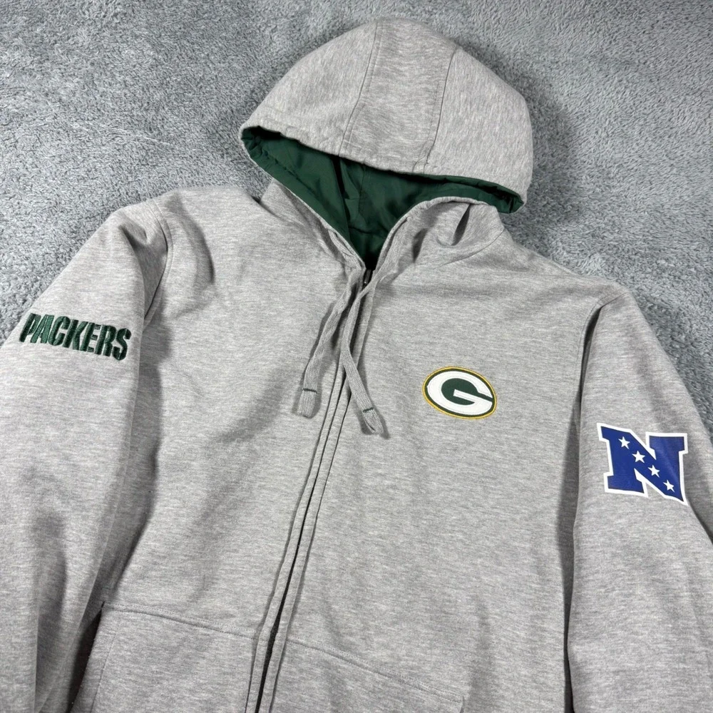NFL Green Bay Packers Reversible Jacket Mens 3XL Green Grey Full Zip Hooded